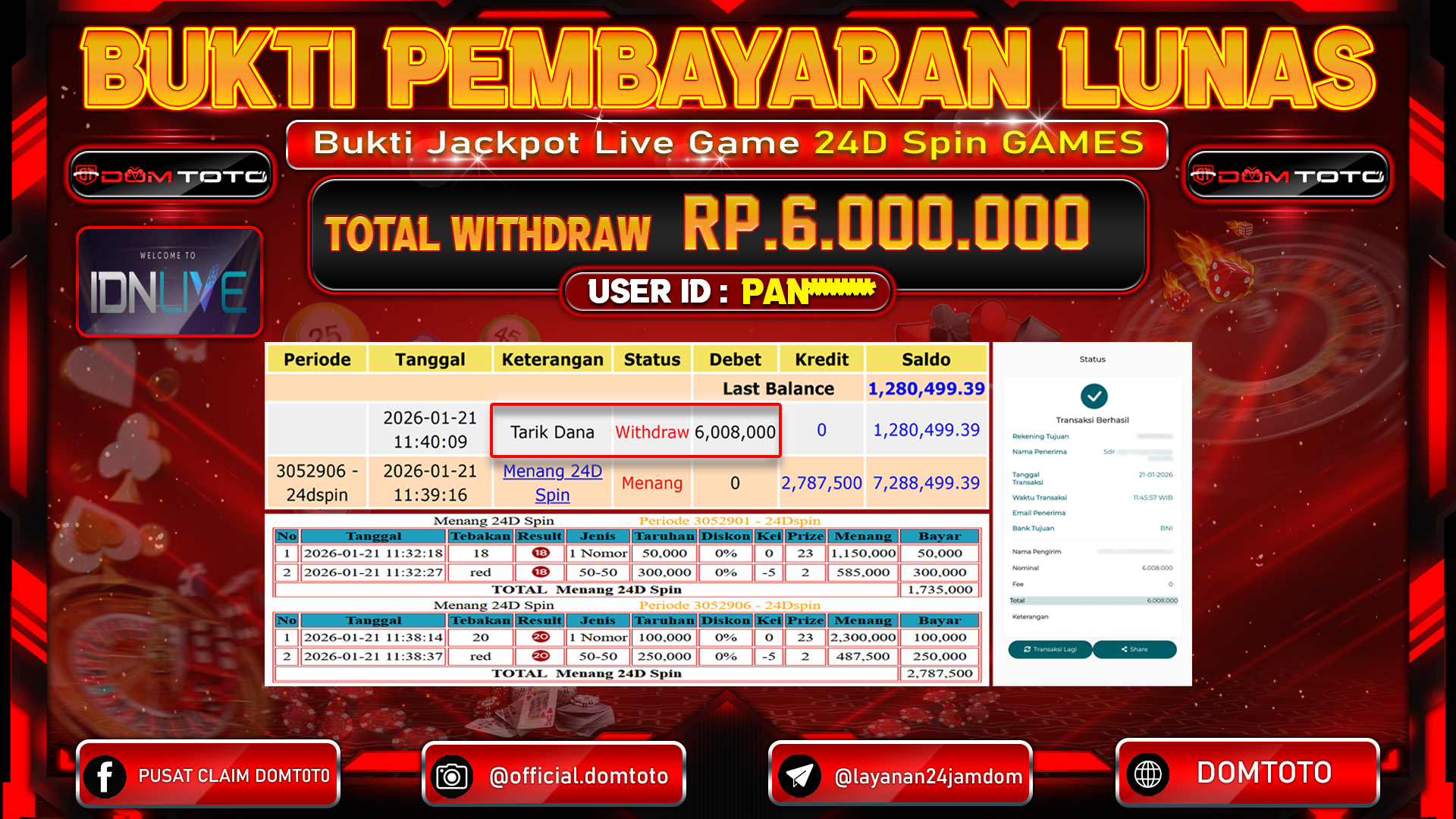 JACKPOT LIVE GAME 24D Spin GAMES  21 JANUARI 2026